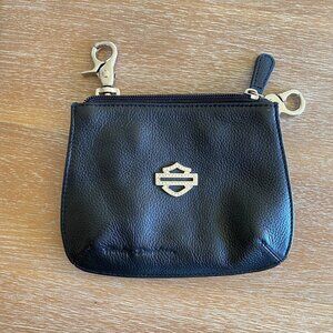 Harley Davidson Black Leather Clip-on Biker Pouch | no chain or strap
